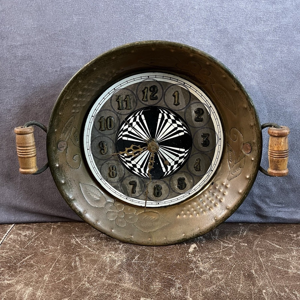 Unbranded Vintage Brass Bowl Wall Clock Unisex OS Bronze Hand Hammered Floral